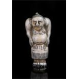 Meiji period pottery netsuke of a sumo wrestler with inscription around his waist height 60mm