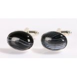 Pair of banded agate cufflinks, oval form