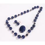 Lapis lazuli suite, to include a necklace, brooch and earrings, (4)