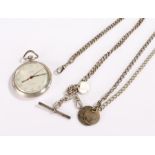 Silver pocket watch chain, 39cm long, 47 grams, together with a pocket watch and a chain with