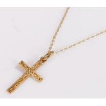 9 carat gold cross and chain, the cross 21mm high