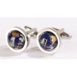 Pair of lapis lazuli cufflinks, as revolving globes