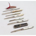 Collection of silver and mother of pearl fruit knives, various dates and makers, together with two
