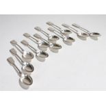 Eleven Victorian silver teaspoons, Exeter 1866, maker Thomas Hart Stone, the Old English pattern