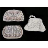 Three French bead decorated purses, (3)