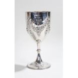 Victorian silver trophy cup, London 1871 maker William Evans, the bowl with embossed floral