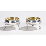 Pair of George III silver salts, London 1782, maker Thomas Shepherd, of cauldron form with beaded