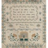 Victorian sampler, with a verse above a house flanked by birds and flowers, Mary Cook aged 14 years,