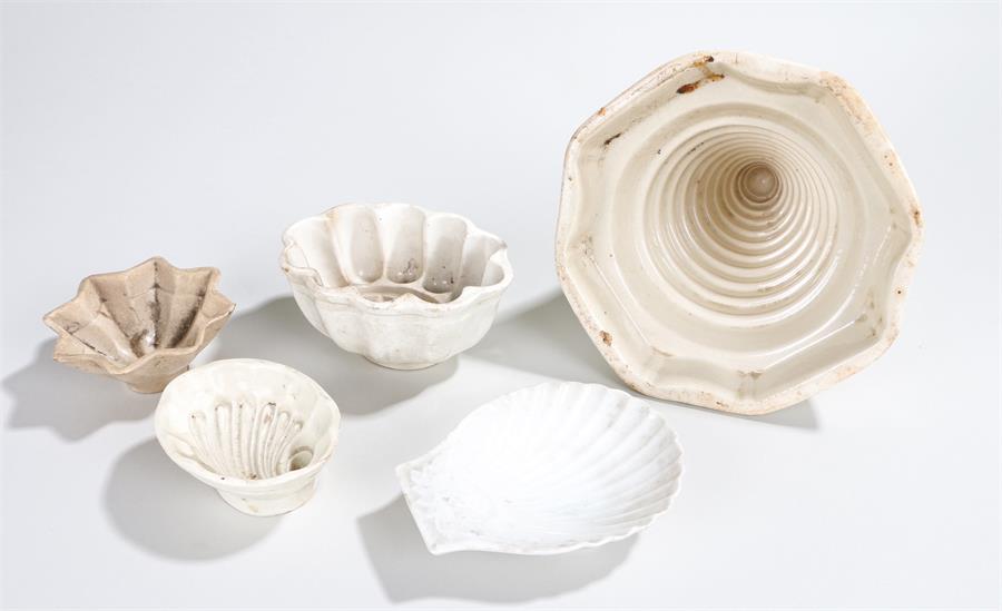 Four Victorian moulds to include an ice cream mould, a Spode star shaped example, shell example - Image 2 of 2