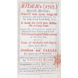 Riders British Merlin, Cardanus Rider, 1727, the almanac with a red leather binding, pages with