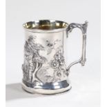 Victorian silver tankard, London 1855, maker Joseph Angell II, reeded scroll cast handle, the body