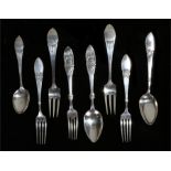 Two Danish silver forks, 1909, assay master mark for Christian F. Heise, maker Emil Christensen, the