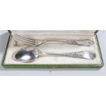 Boulenger silver fork and spoon, the handles with shell, scroll and leaf decoration in a fitted
