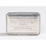 Victorian silver vinaigrette, London 1840, maker Nathaniel Mills, the hinged lid engraved "Presented