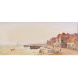 E.Lewis, harbour side scene with sailing vessels and a paddle steamer to the rear ground,