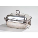 Silver plated entree dish and cover, with detachable scroll cast finial to the gardrooned domed lid,