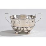 Victorian silver sugar bowl, London 1881, maker Charles Boyton II, with angular twin handles, the