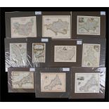 Four maps of Cornwall by Morden, Creighton & Fullarton, two maps of Derbyshire by Kitchin (2), two