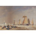 Thomas Bush Hardy, fisher women awaiting the fleet off Scheveningen, watercolour, signed, dated 1877