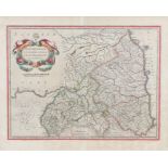 Jan Jansson, 17th Century map, Northumbria Cumberlandia Et Dunelmensis, hand coloured map, 47cm x