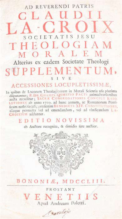 18th Century volume, Supplementum sive accessiones locupletissimae by Claude la Croix, dated 1753,