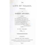 Southey's Life of Nelson volumes I & II, published London 1813, brown leather bindings with embossed