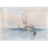 George Chambers (1803-1840) Fishing boats at sea, pencil and watercolour, signed, label to the