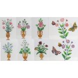 Set of eight 19th Century watercolours, of flowers and butterflies, circa 1880, (8)