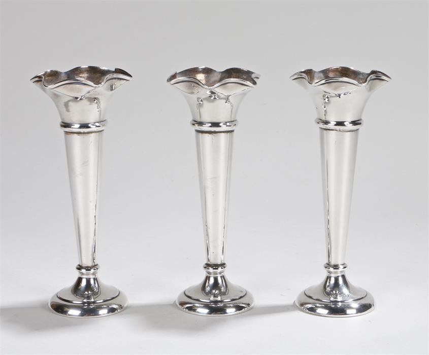 Three George V silver tulip vases, Sheffield 1918, makers Walker and Hall, with flared rims, - Image 2 of 2