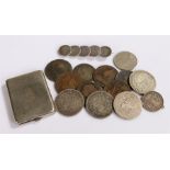 Coins, to include Victoria Half Crowns, George II, Pennies, a match case for the Royal Mail Steam