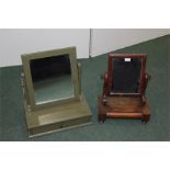 Victorian mahogany dressing table mirror, on shaped supports, the box base with dome fronted