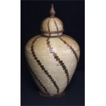 Turned wooden vase and cover, 59cm high