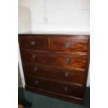 Victorian mahogany chest of two short and three long drawers on a plinth base, 122cm wide
