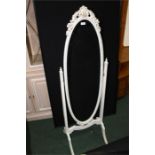 White and gilt painted oval robing mirror, 46cm wide by 157.5cm high