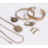 Silver jewellery, to include bangles, lockets, chains, earrings, ring, etc, (qty)