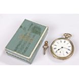 Silver open face pocket watch, with a white enamel dial and Roman numerals, subsidiary seconds