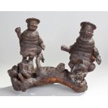 19th Century Chinese root carving, carved as two figures on a branch