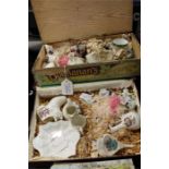 A collection of miniature crested china, urns, bellows, boots, etc, (Qty)