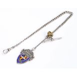 Silver pocket watch chain, with an attached football medal with enamel decoration, 42 grams