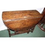 19th century oak dropleaf table, on turned legs and flattened stretchers, 90cm wide