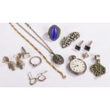 Jewellery and a pocket watch, the jewellery in silver and costume together with a silver pocket