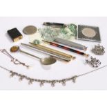 Mixed items, to include marcasite set jewellery, a Parker pen, banknote, coins, pen knives, etc, (