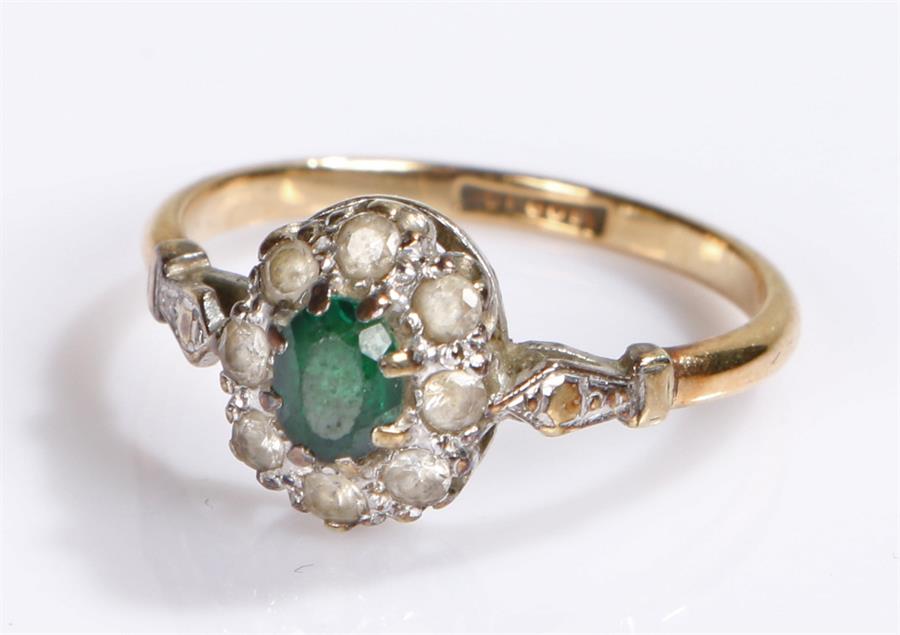 9 carat gold ring, with central green stone, ring size O