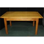 Oak dining table on square chamfered legs, 91.5cm by 152cm