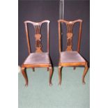 Pair mahogany dining chairs, with pierced splats, on cabriole legs, (2)
