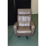 Taupe leather upholstered recliner armchair, on chrome out-splayed legs