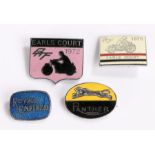 Motorbike enamel badges, to include Royal Enfield, Panther, Earls Court 1972 and Earls Court