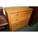 Edwardian beech chest of two short and three long drawers, on bracket feet, 102cm wide