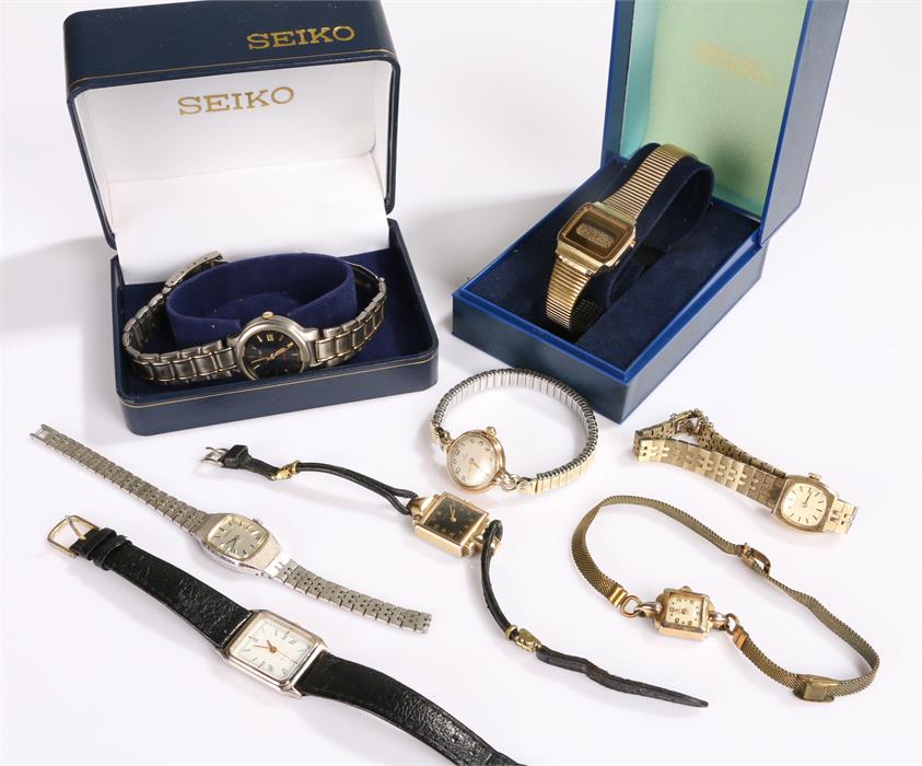 Ladies wristwatches, to include two boxed Seiko, a Cyma, Election, etc, (8)