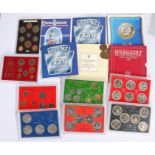 Cased coin sets circa 1980's to include Falkland Islands, Isle of Man, St Helena, (14)